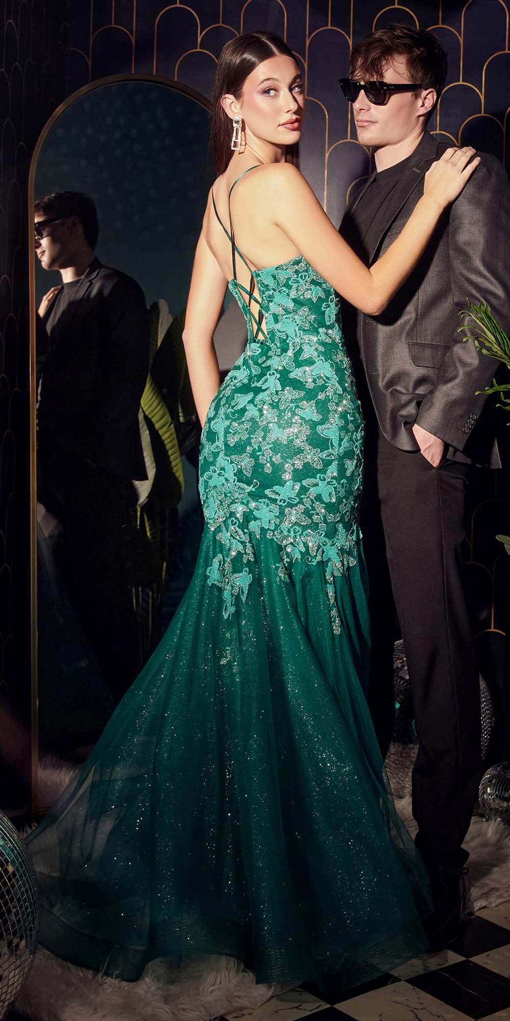 Ladivine CB112 Floor Length Butterfly Print Mermaid Gown