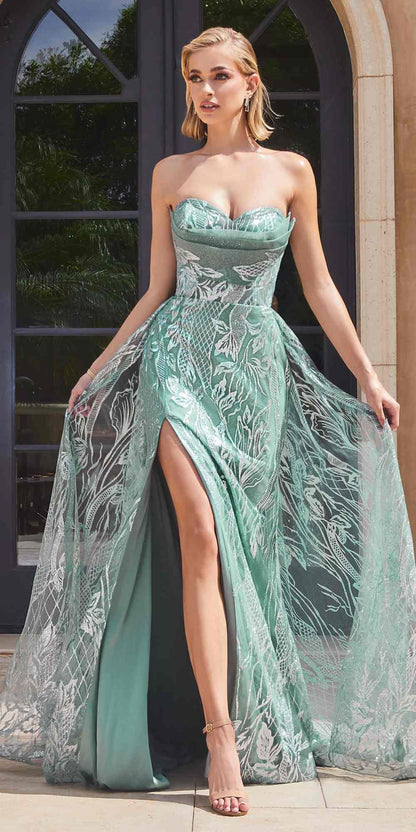 Ladivine CB129 Long Strapless Glitter Printed Fitted Mermaid Gown