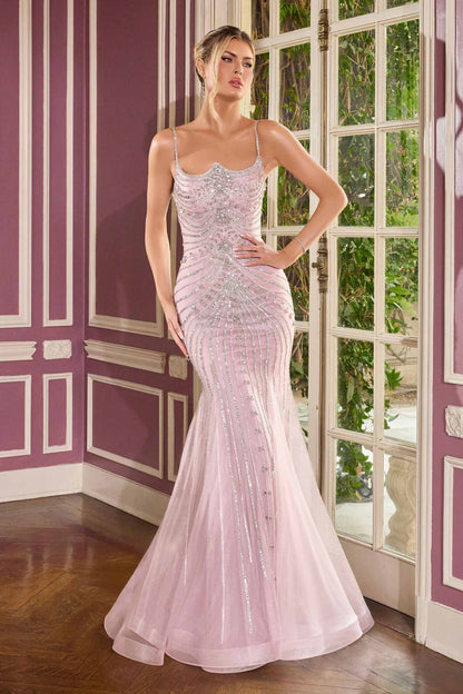 Ladivine CB167 Fitted Radiant Beadwork Scoop Neckline Dress Oversized Bow Train