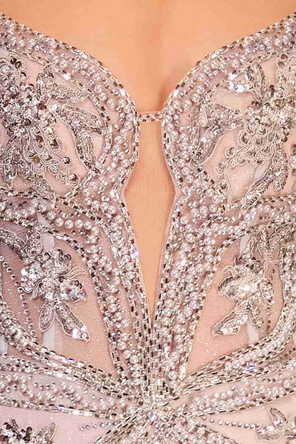 Ladivine CC0240 Dress Pearl Embellished Fit & Flare Gown