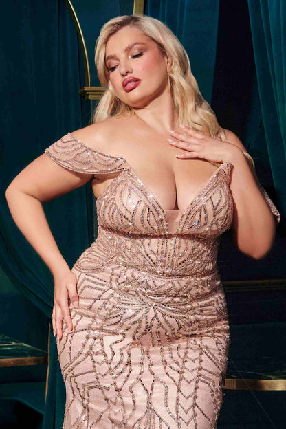 Ladivine CC0689 Dress Off The Shoulder Crystal Embellished Gown