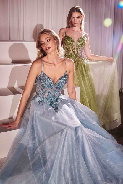 Ladivine CC0881 Dress A-Line Layered Tulle Gown & Lace Embellished Bodice
