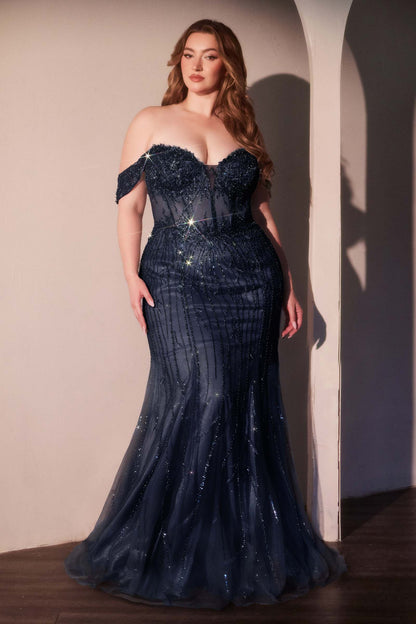 Ladivine CC341C Off The Shoulder Beaded Curve Gown