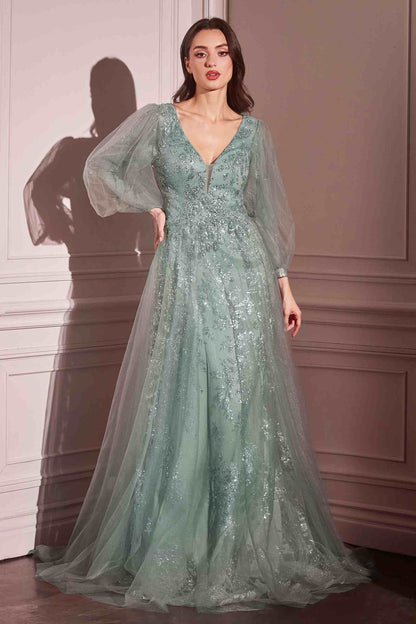 Ladivine CD0102 Dress Long Sleeve Layered Tulle A-Line Gown