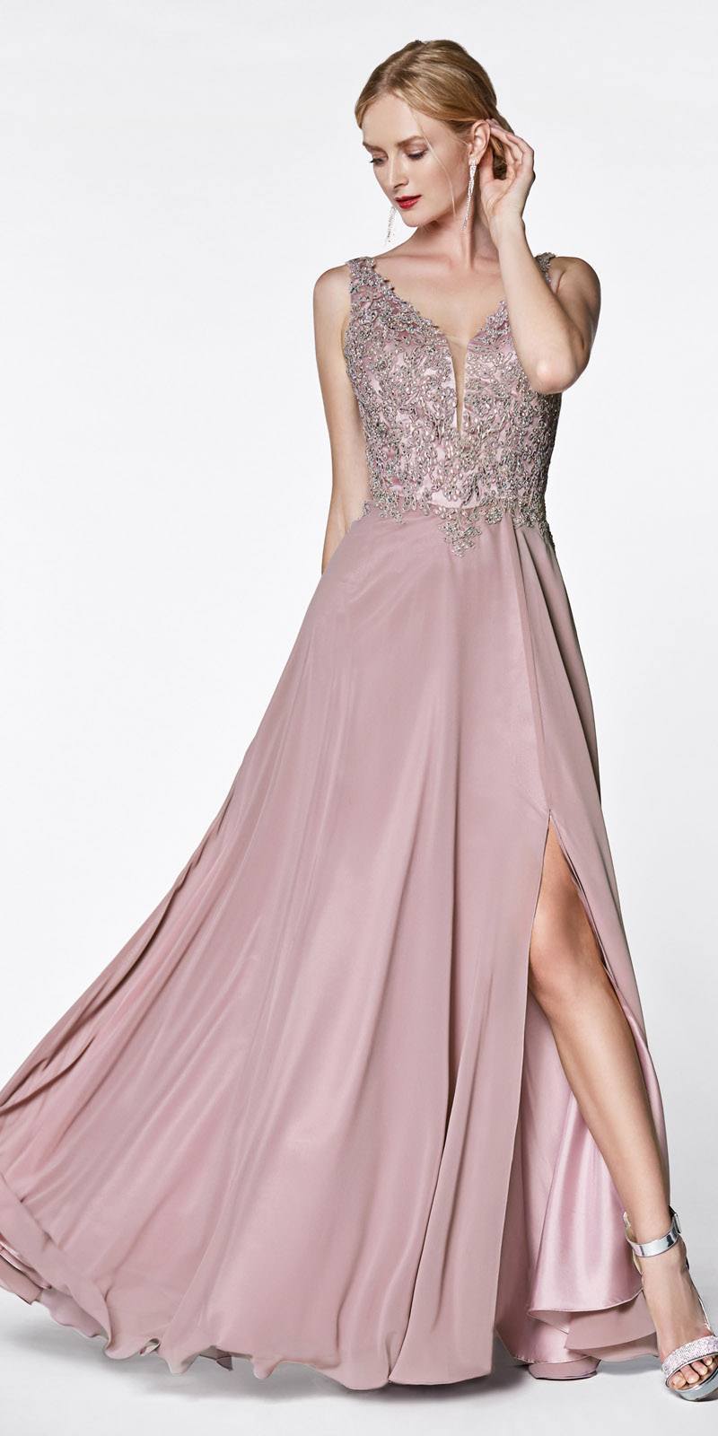 LIQUIDACIÓN - Vestido largo de gasa A-line Cinderella Divine CD0133 (Talla M)