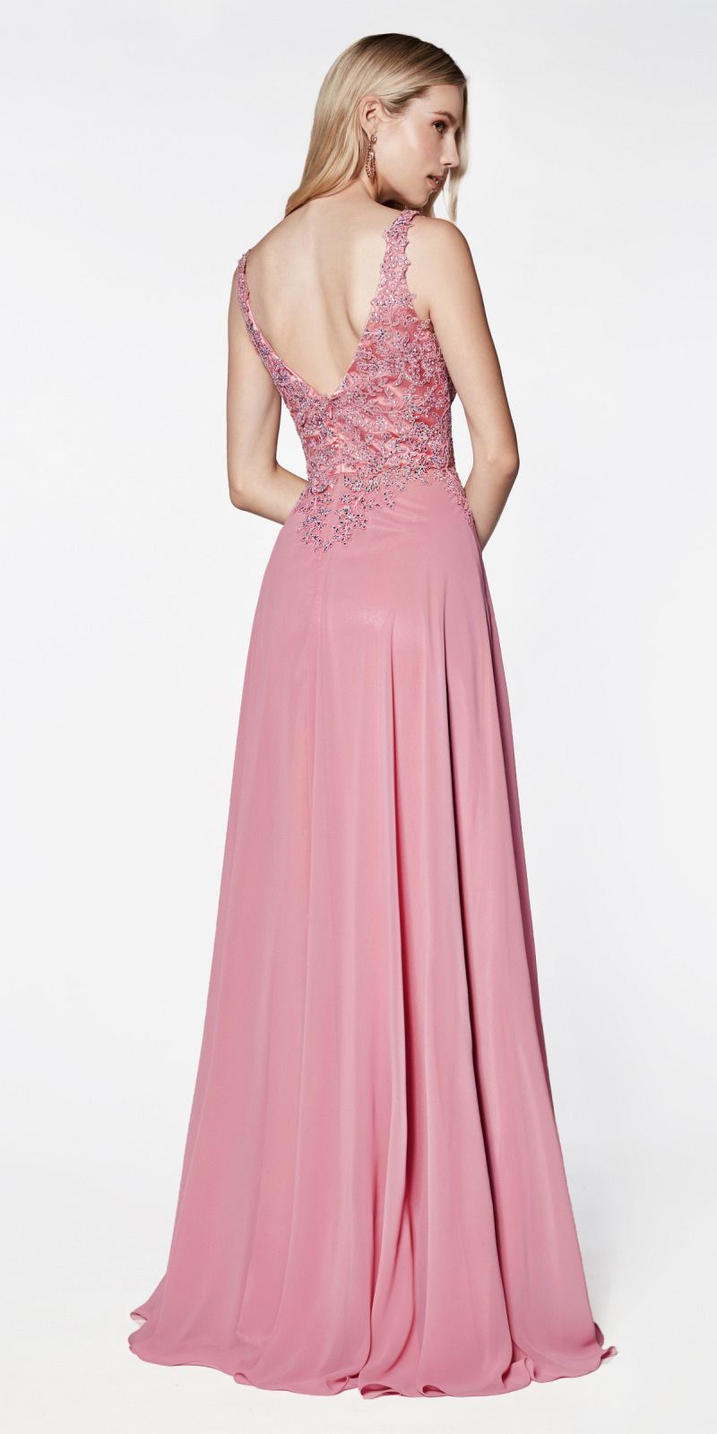 LIQUIDACIÓN - Vestido largo de gasa A-line Cinderella Divine CD0133 (Talla M)