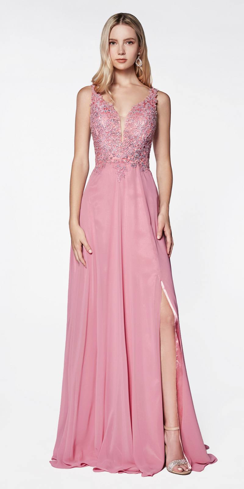 LIQUIDACIÓN - Vestido largo de gasa A-line Cinderella Divine CD0133 (Talla M)