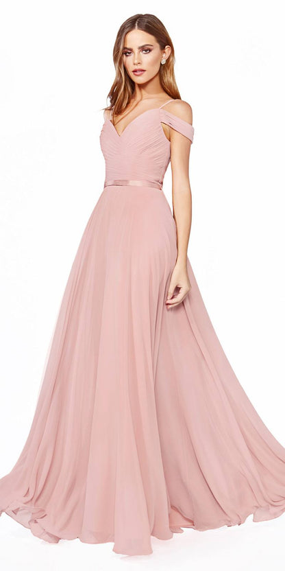Cinderella Divine CD0156 Long Off The Shoulder Chiffon Gown Corset Back