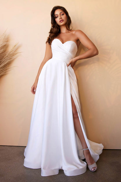 Cinderella Divine CD0166W Satin Strapless A-Line Ball Gown Sweetheart Neck