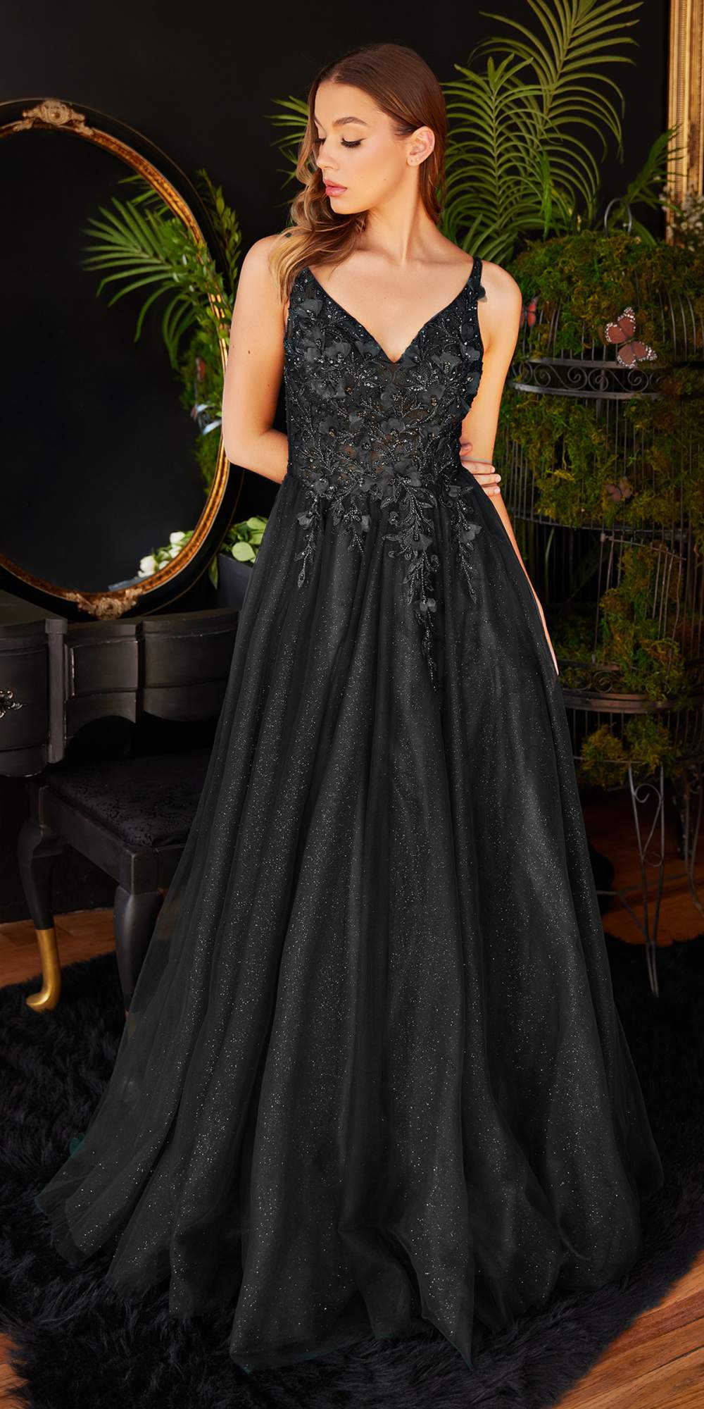 Cinderella Divine CD0181 Long Lace Floral A-Line Tulle/Lace Dress