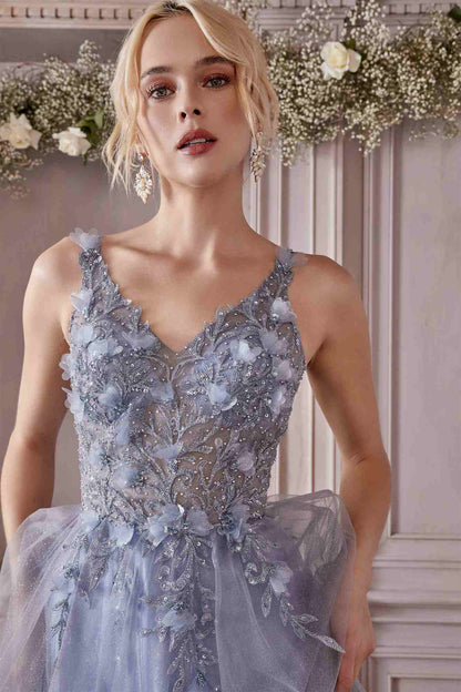 Cinderella Divine CD0181 Long Lace Floral A-Line Tulle/Lace Dress