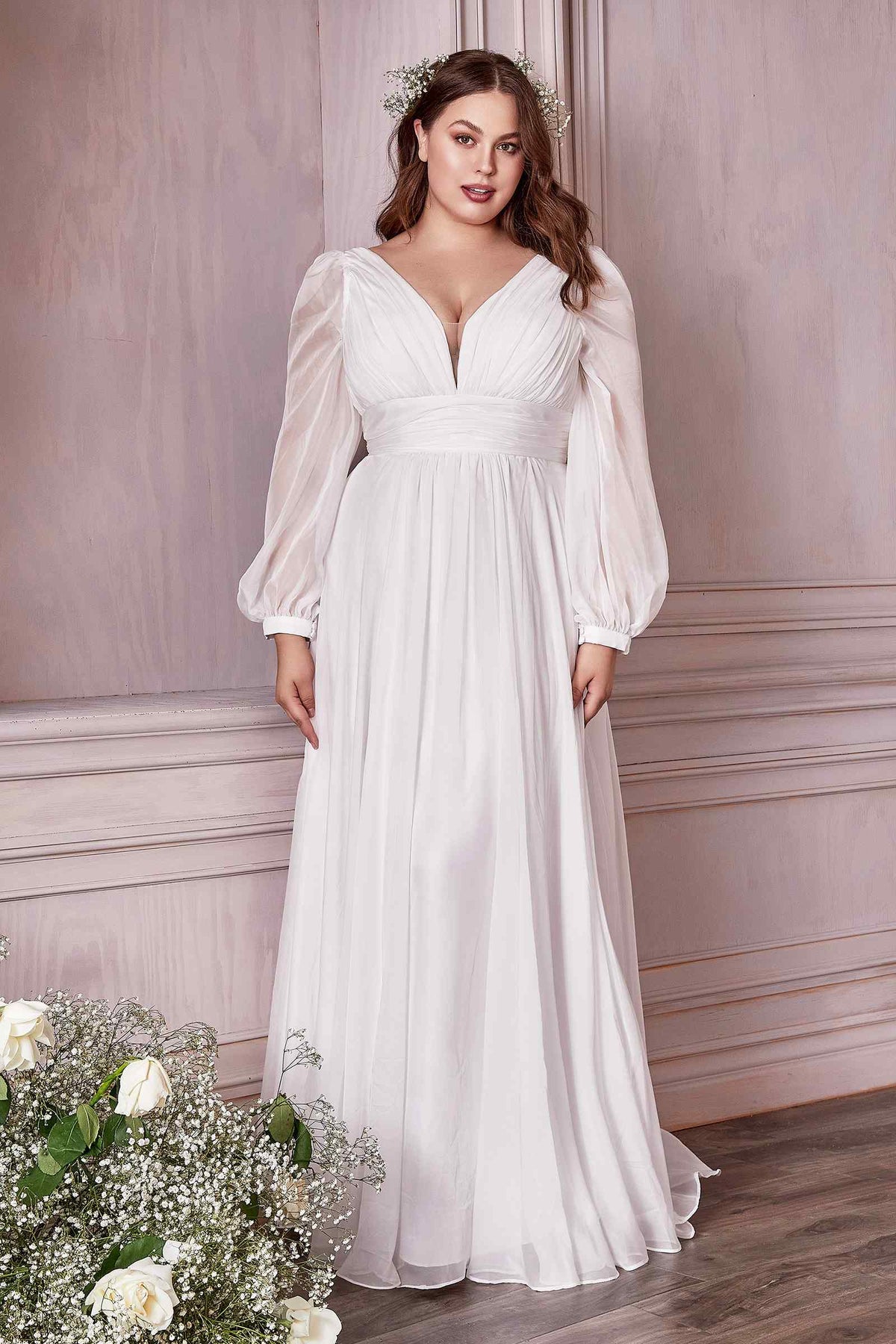 Vestido de chifón con mangas largas y corte A Cinderella Divine CD0192W