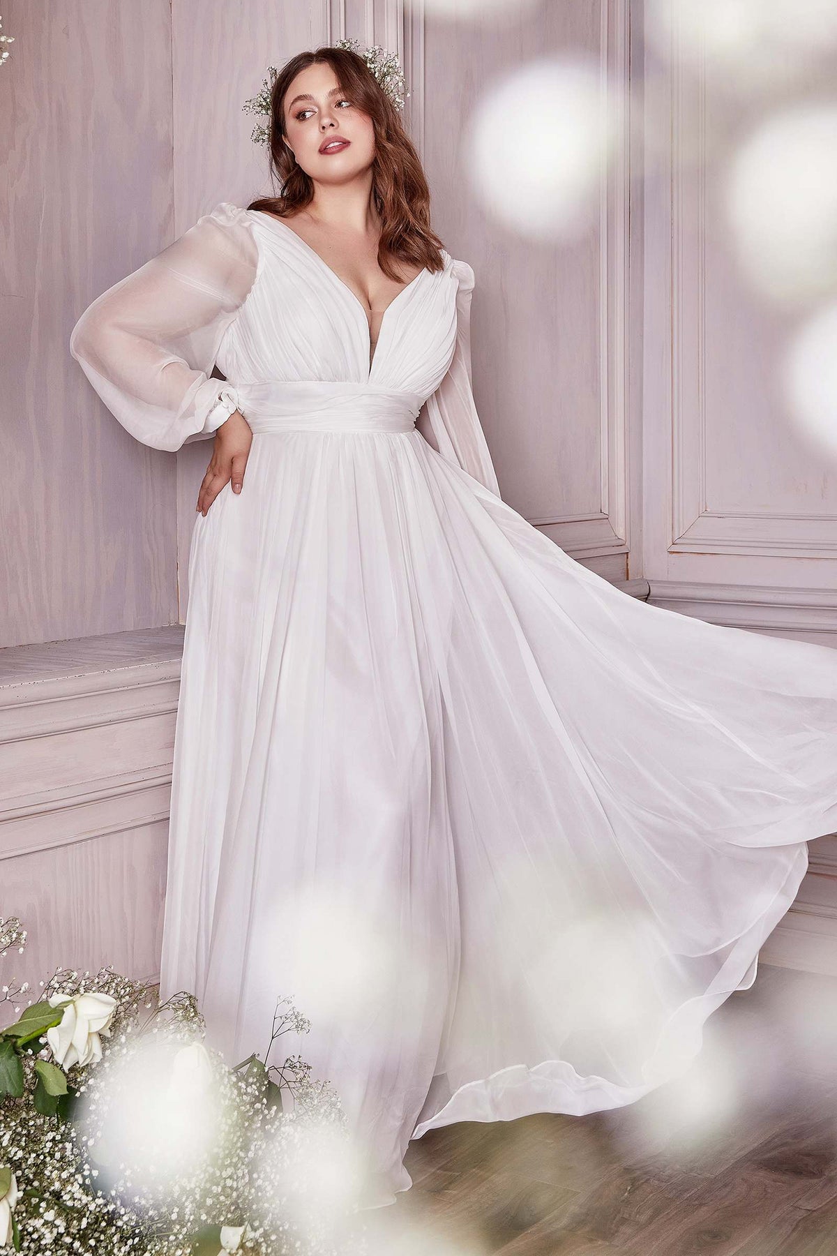 Vestido de chifón con mangas largas y corte A Cinderella Divine CD0192W