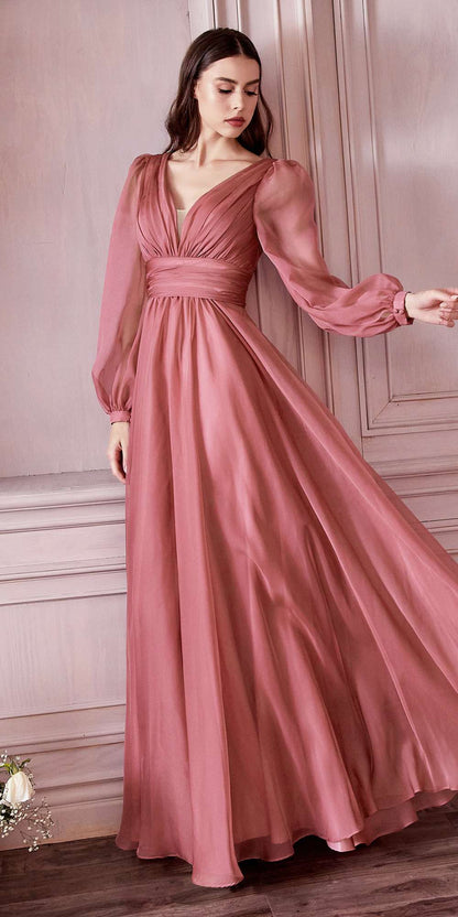 Cinderella Divine CD0192 Long Sleeve A-Line Chiffon Dress