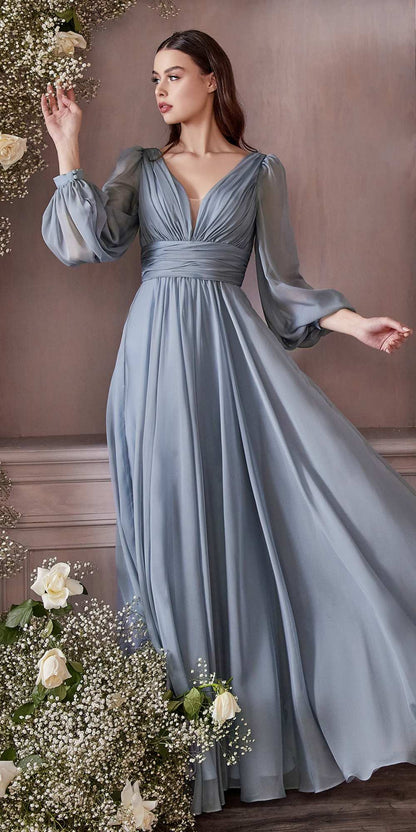 Cinderella Divine CD0192 Long Sleeve A-Line Chiffon Dress