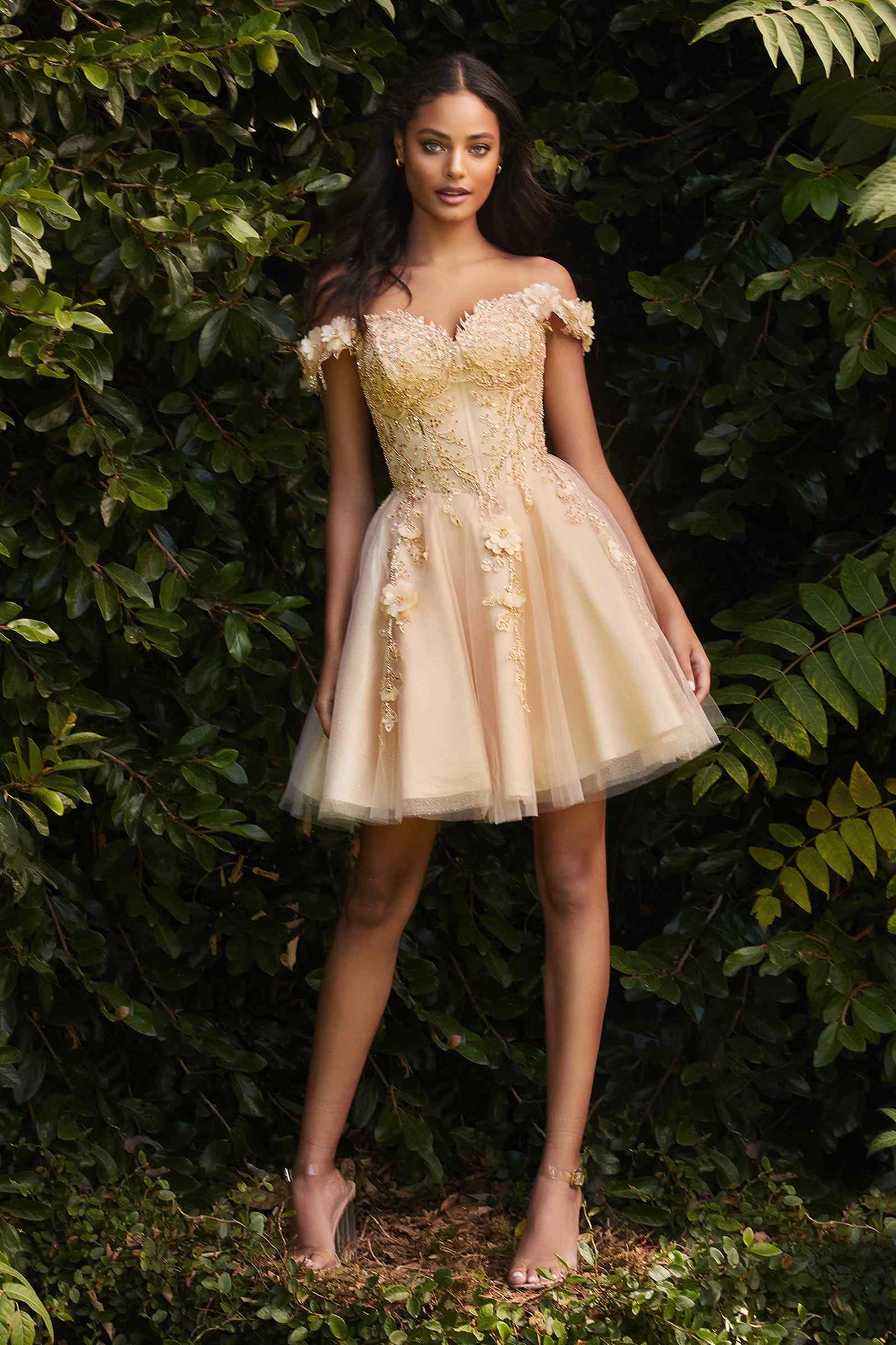 Cinderella Divine CD0194 Short Tulle A-Line Off the Shoulder Dress