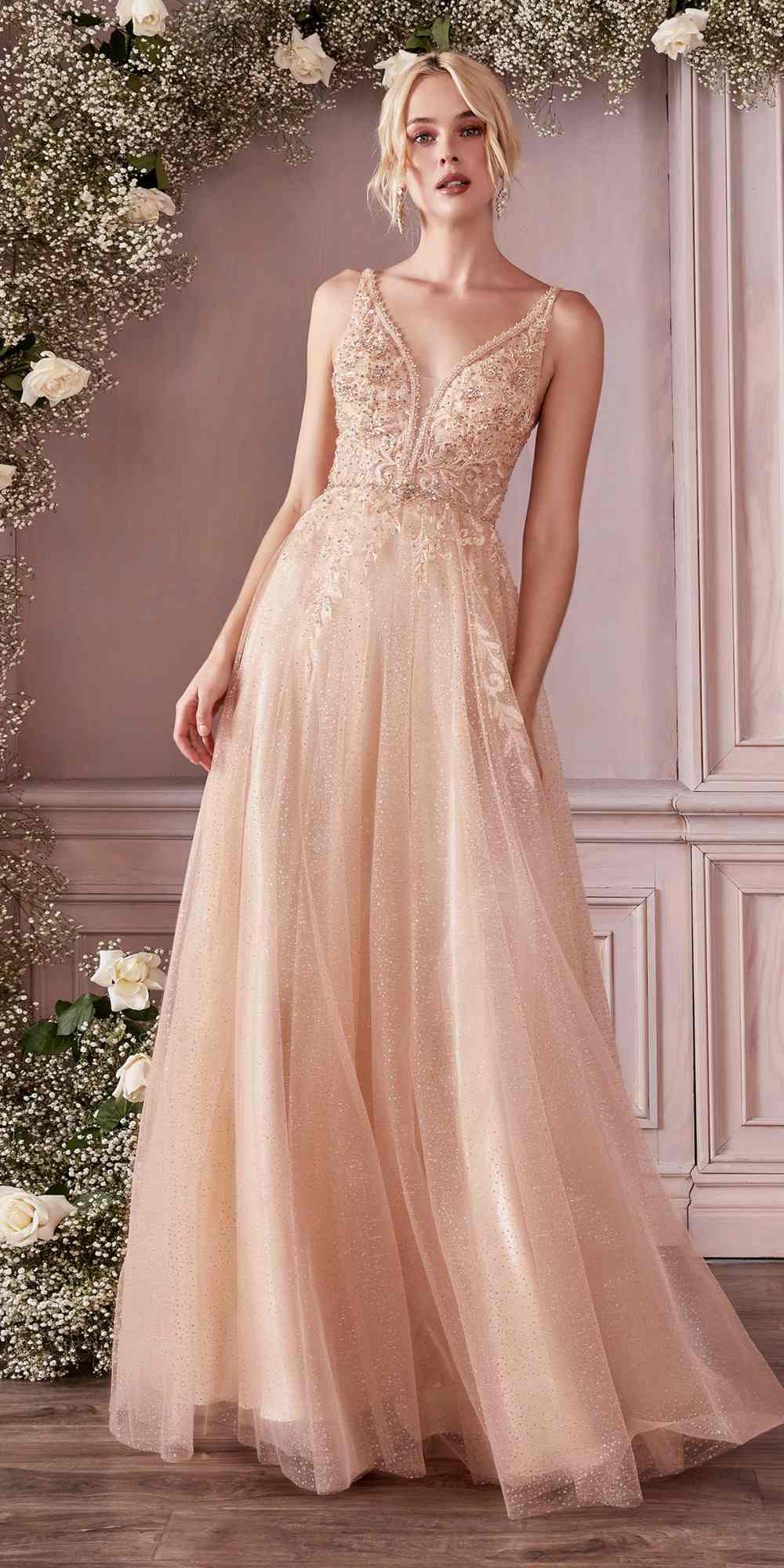Cinderella Divine CD0196 Vestido de gala acampanado de tul en capas