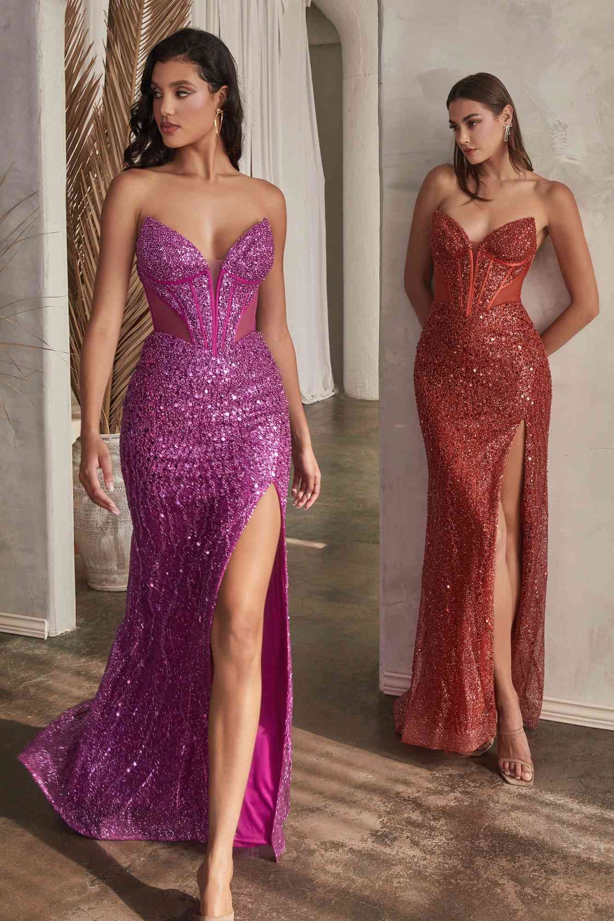 Ladivine CD0227 Long Strapless Embellished Beaded Formal Gown