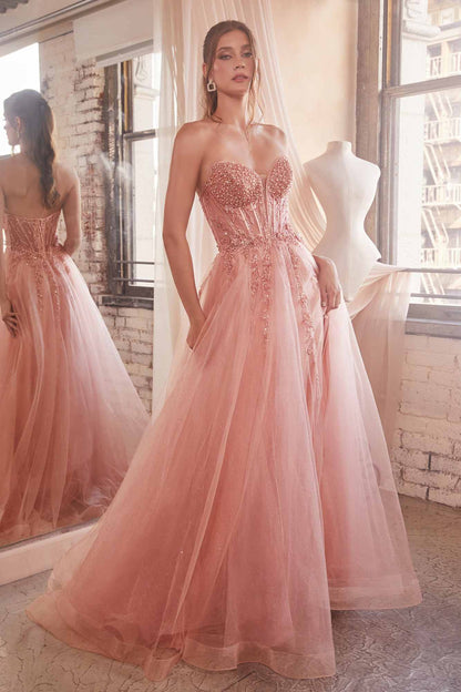 Ladivine CD0230W Long Strapless Layered Tulle Bridal Gown