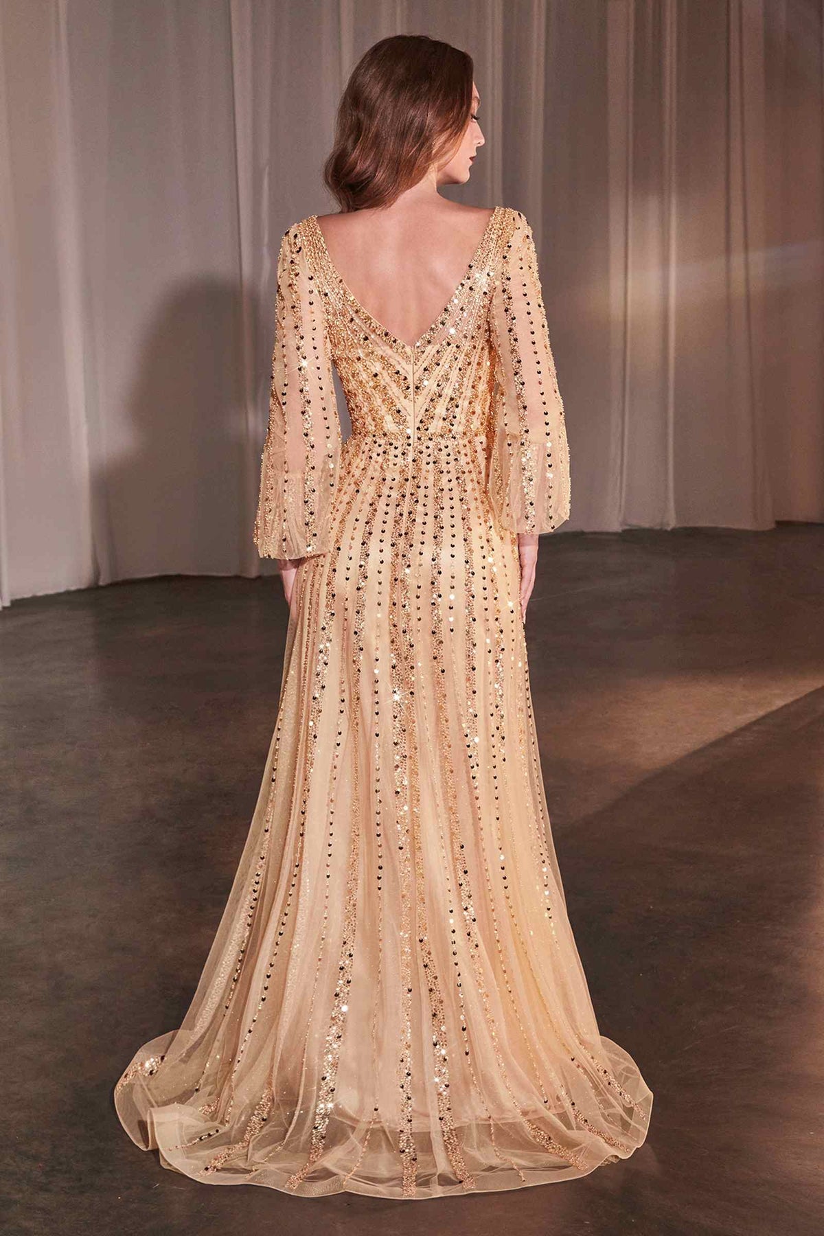 Ladivine CD0240 Dress Long Sleeve A-Line Beaded Gown