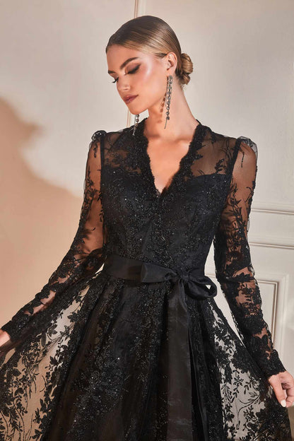 Cinderella Divine CD233 Long Sleeve Embellished Ball Gown