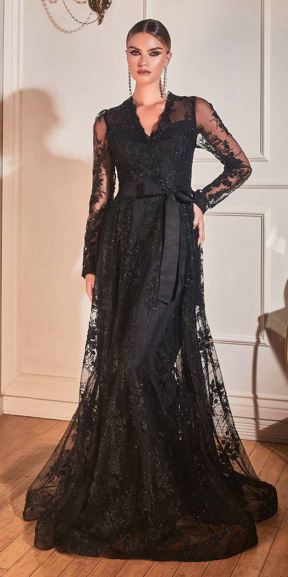 Cinderella Divine CD233 Long Sleeve Embellished Ball Gown