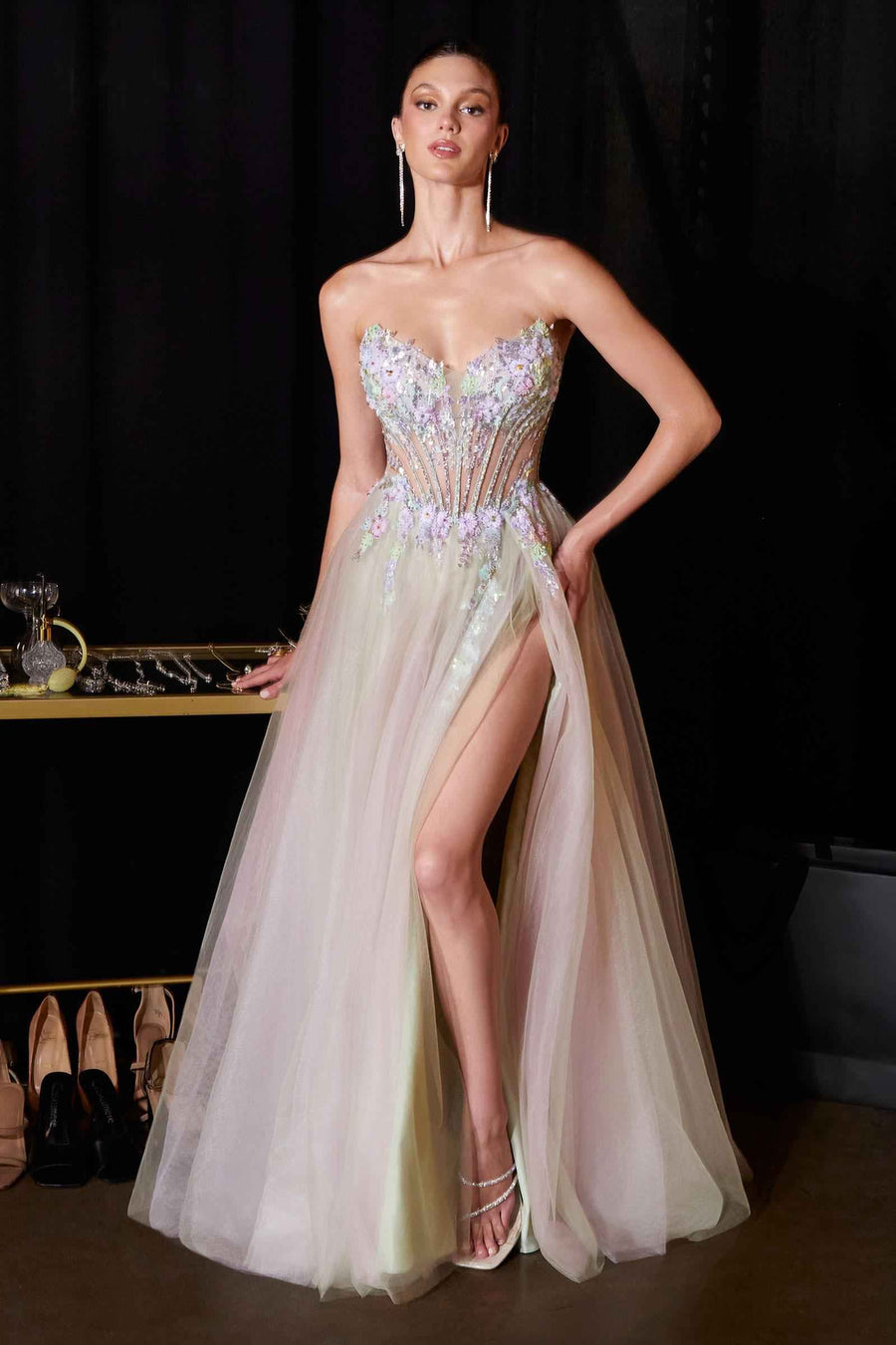 Ladivine CD2418 Ethereal and Enchanting A-Line Floral Applique Gown