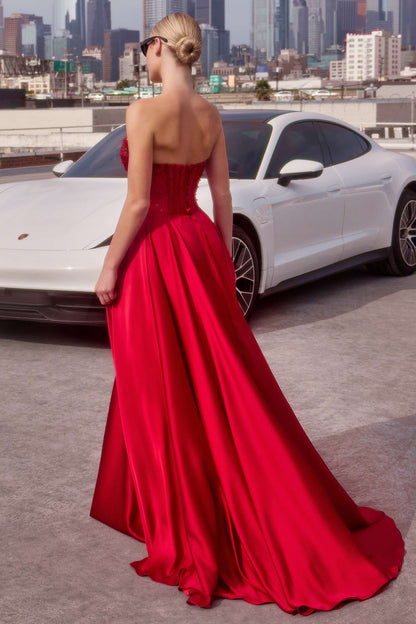Ladivine CD297 Dress Strapless Beaded Satin A-Line Prom Gown