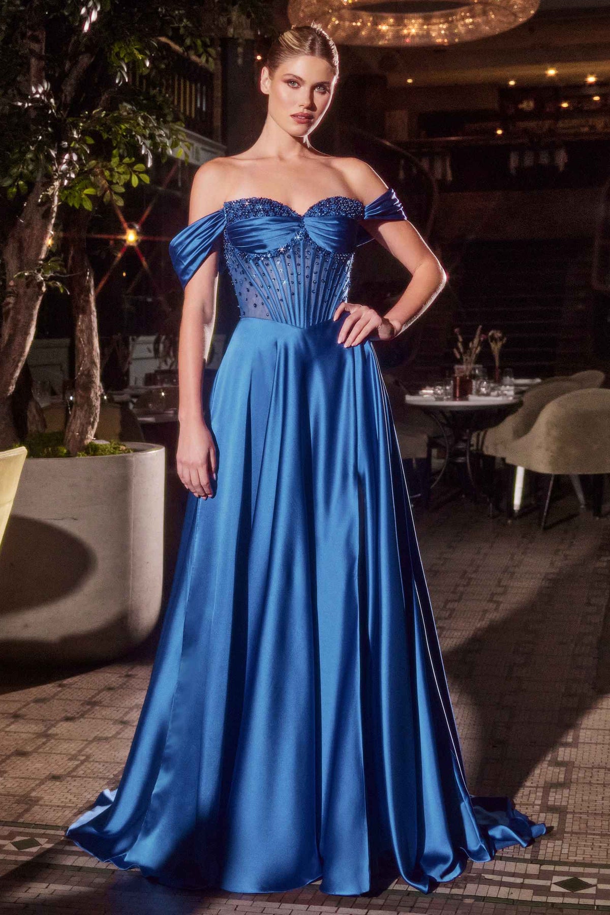 Ladivine CD297 Dress Strapless Beaded Satin A-Line Prom Gown
