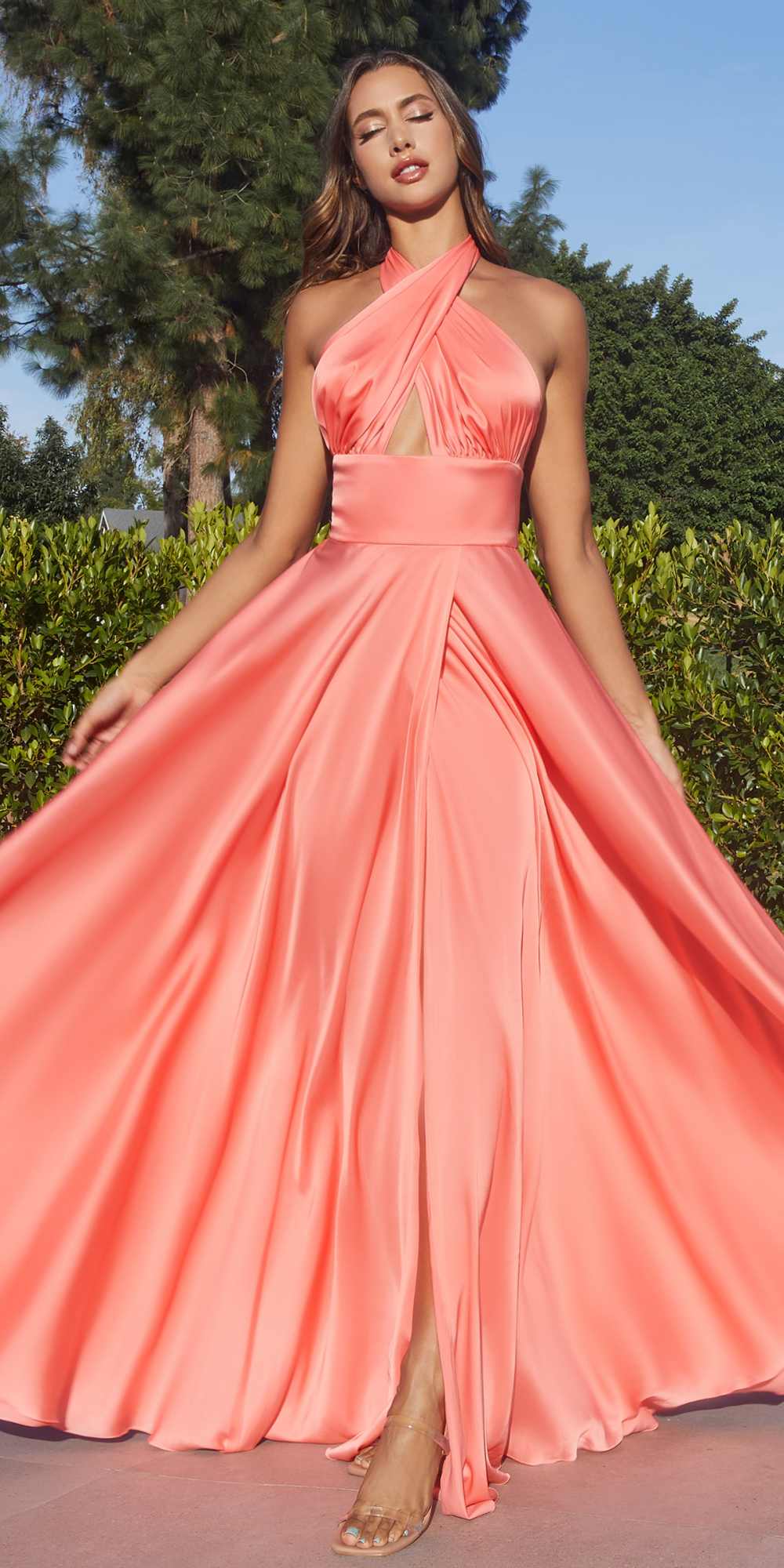 Ladivine CD323 Long Interchangeable Strap Satin A-Line Dress