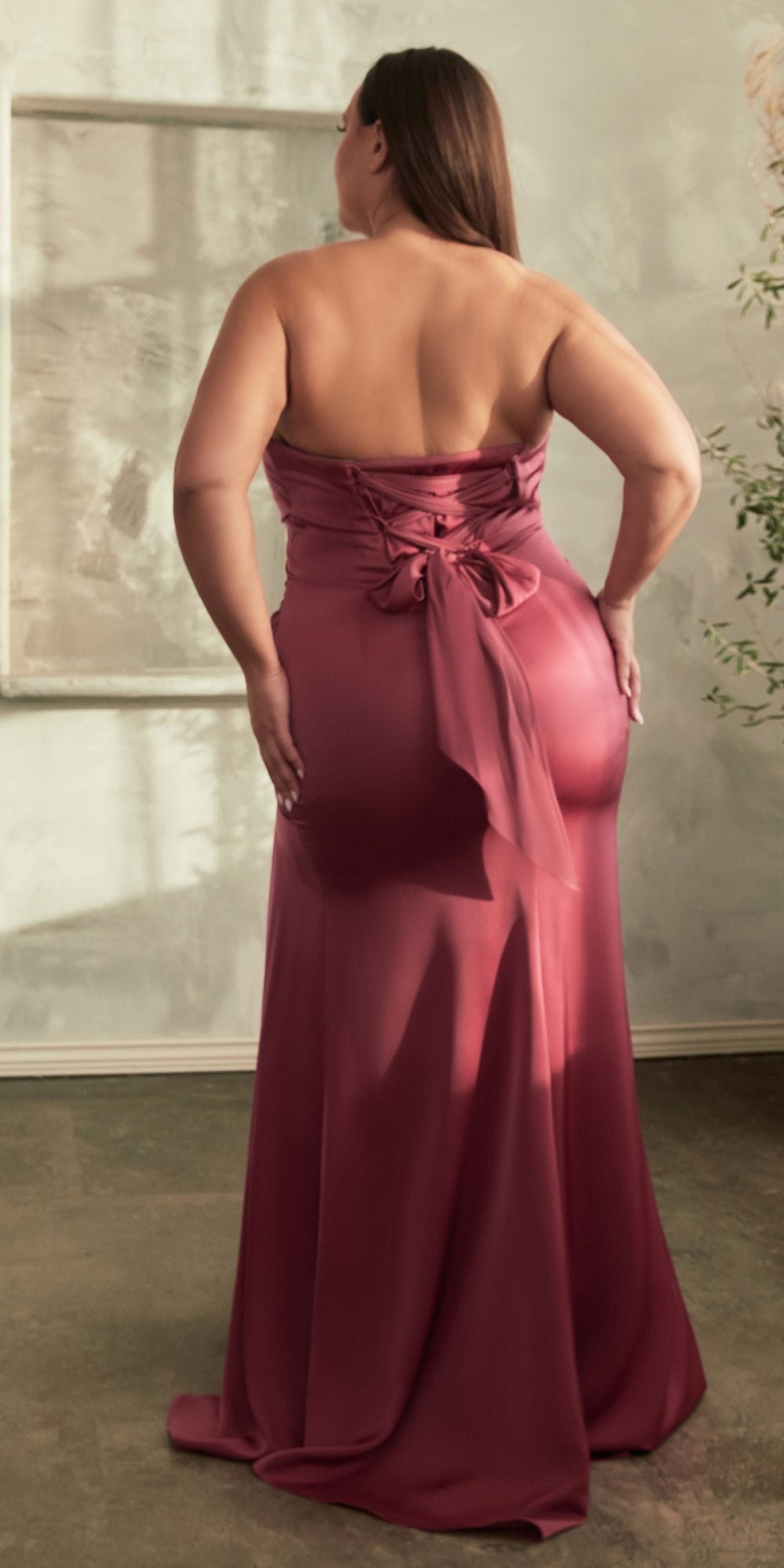 Ladivine CD326 Long Strapless Soft Satin Dress Boned Bodice