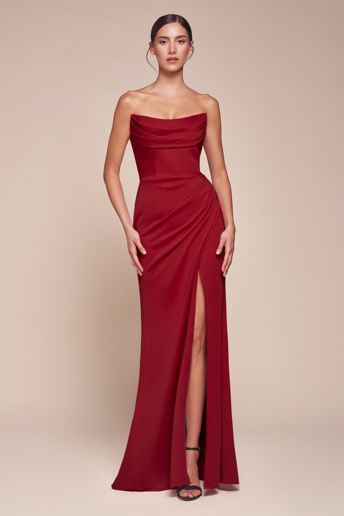Ladivine CD355 Long Strapless Chiffon Scoop Neck Gown
