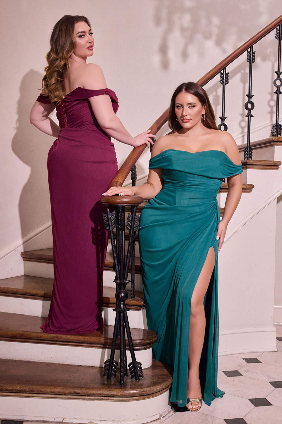 Ladivine CD387C Formal soirees Off Shoulder Ruched Bodice Plus Size Dress