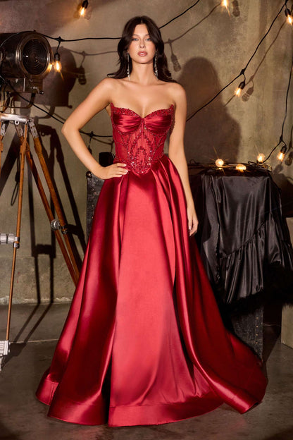 Ladivine CD389 Long A-Line Mikado Skirt Strapless Formal Dress