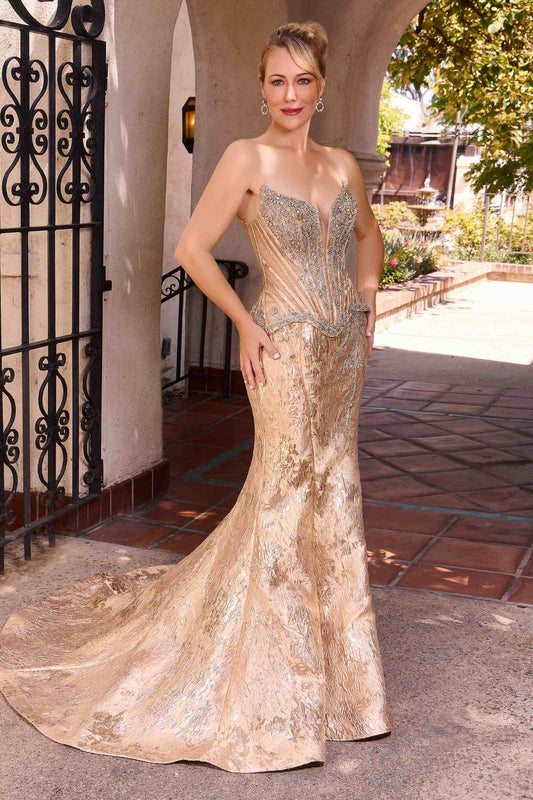 Ladivine CD641 Couture Inspired Off Shoulder Fitted Mermaid Gown