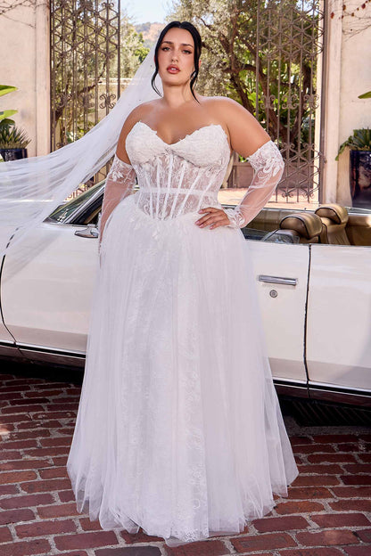 Ladivine CD717W Strapless A-Line Gown Lace Applique Tulle Skirt