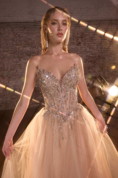Ladivine CD721 Strapless A-Line Sweetheart Corset Bodice Formal Dress