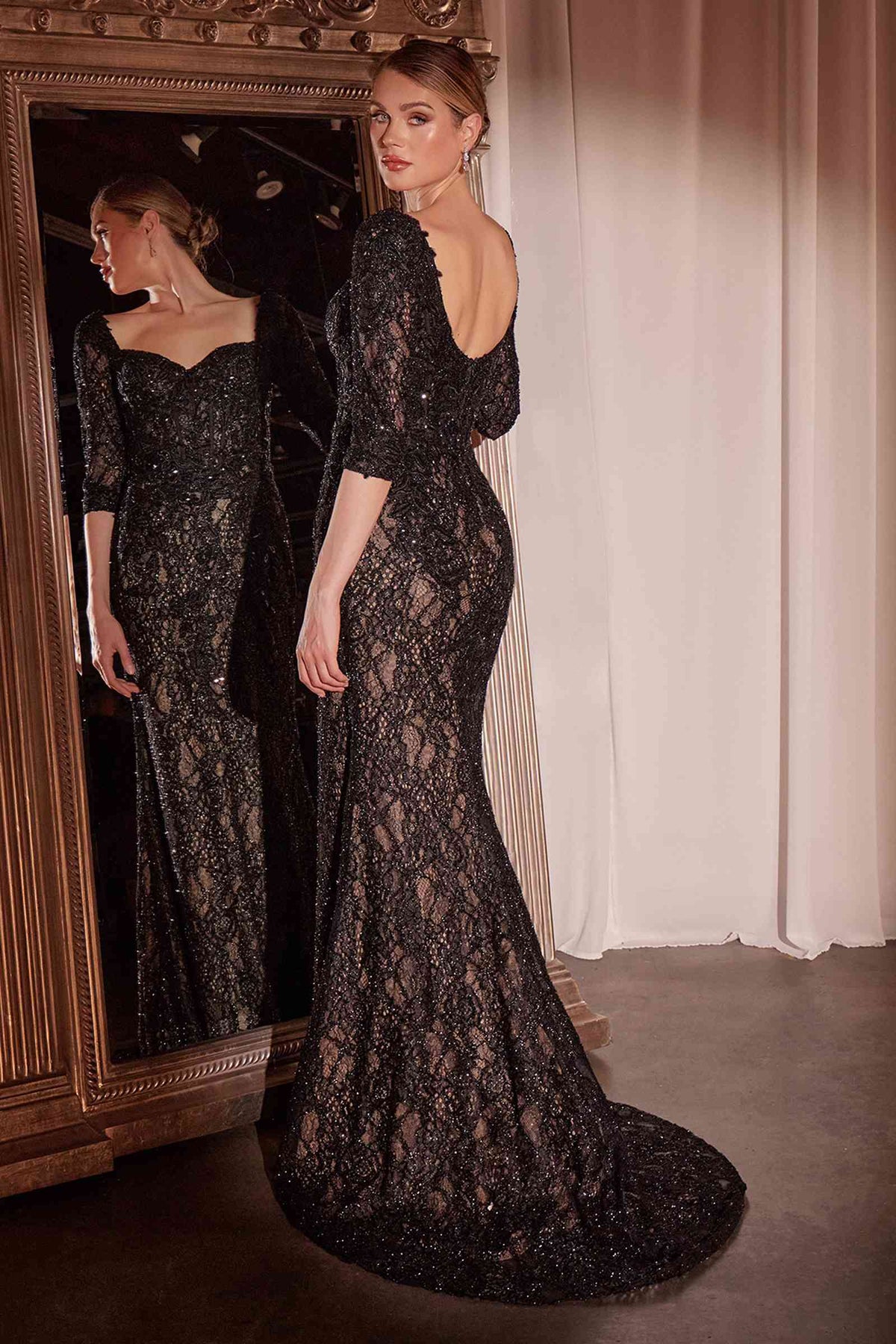 Ladivine CD749 Dress Lone Sleeve Lace Fitted Mother of the Bride Dress