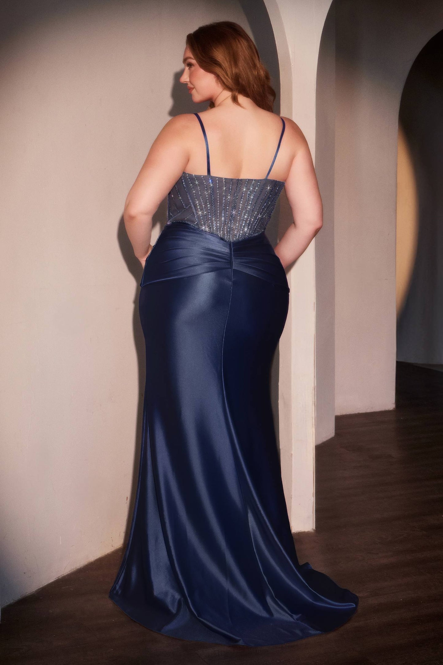 Ladivine CD752C Dress Fitted Satin Embellished Plus Size Gown