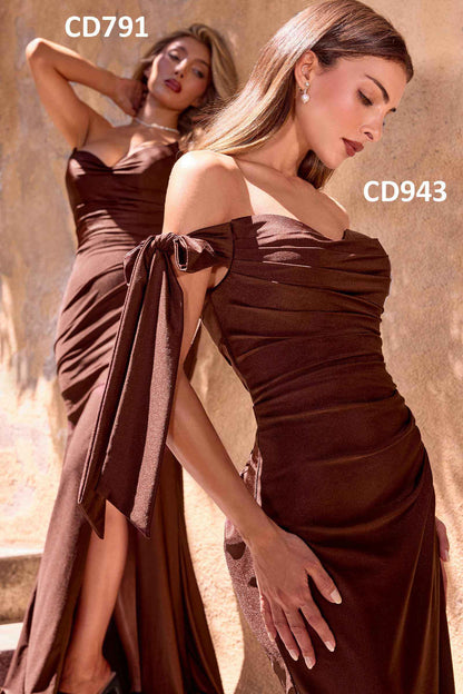 CLEARANCE - Ladivine CD791 Dress Strapless Stretch Satin Fitted Dusty Rose Gown (Size 8)