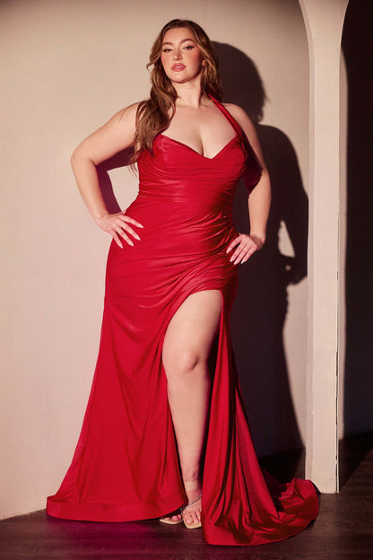 Ladivine CD796C Dress Stretch Satin Halter Fitted Curve Gown