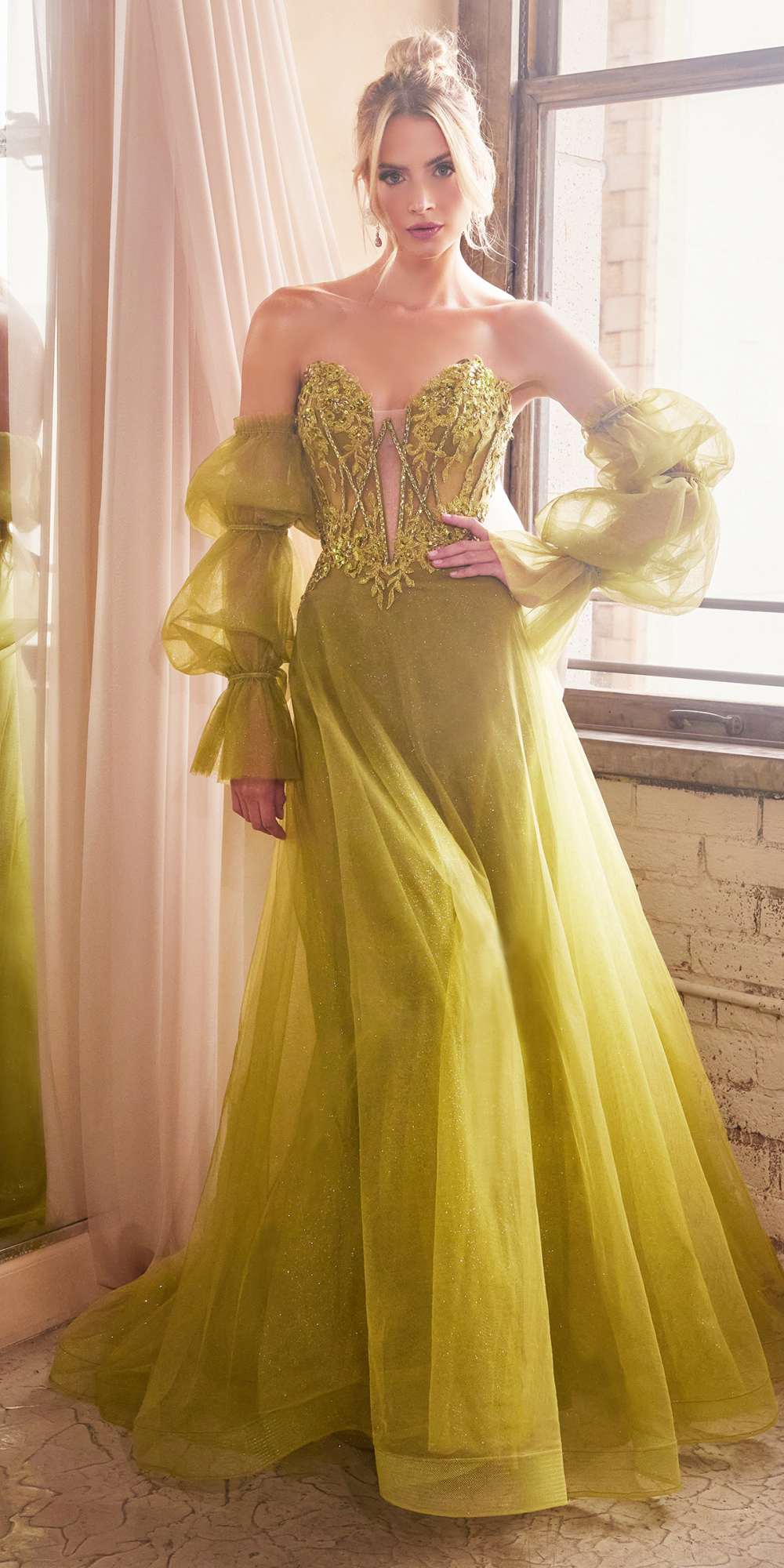 Ladivine CD830 Long Strapless Ball Gown with Removable Sleeves