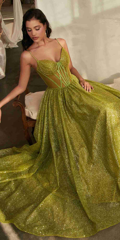 Ladivine CD832 Long Sheer Boned Bodice Glitter Flock Ball Gown
