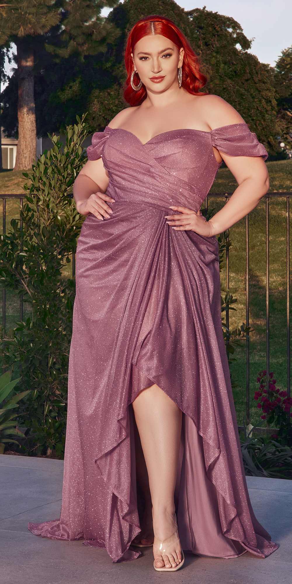 Ladivine CD878 Floor Length Off the Shoulder Glitter Gown