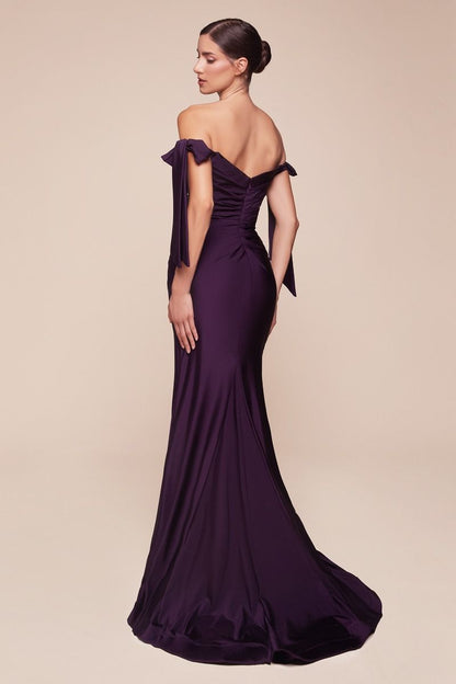 Ladivine CD943 Fitted Stretch Jersey Long Formal Dress Off Shoulder