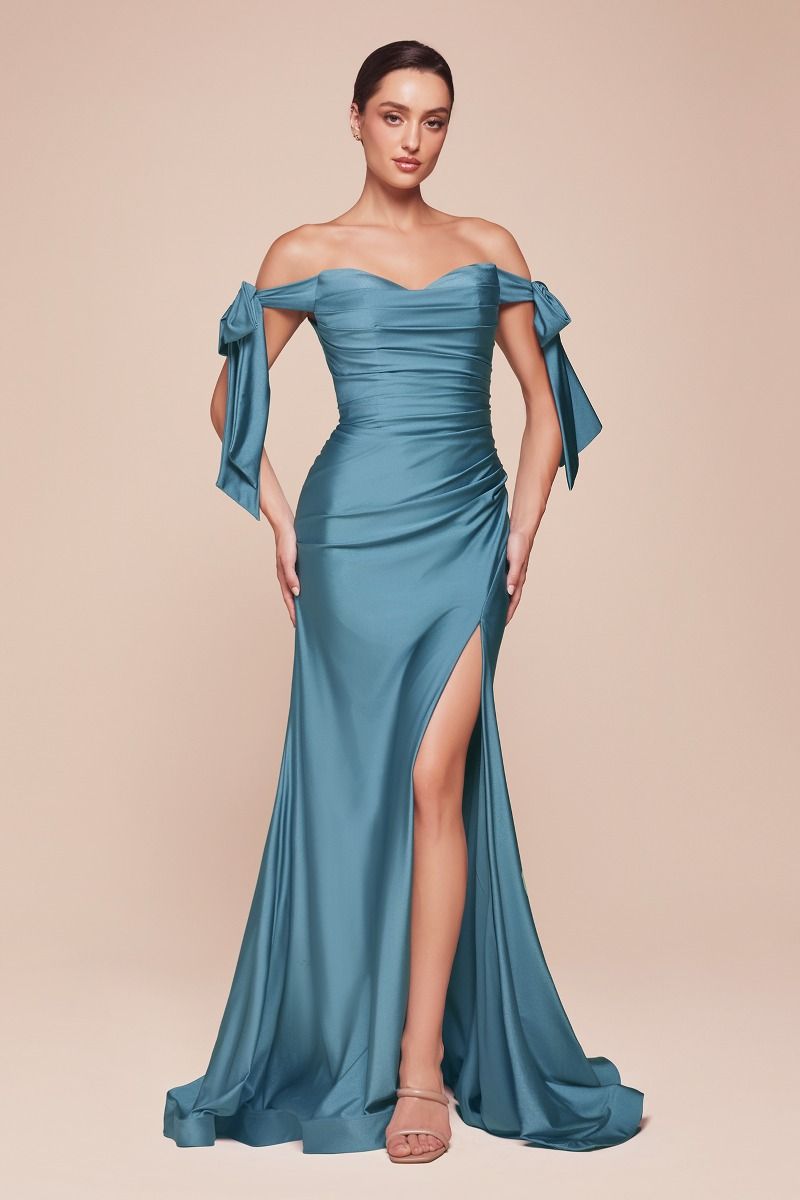 Cinderella Divine CD943C Vestido largo formal ajustado de jersey elástico con hombros descubiertos