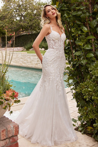 Ladivine CDS432W Mermaid Light Tulle Overlay Over Chantilly Lace Wedding Gown