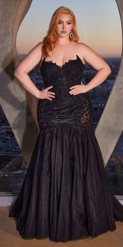 Ladivine CDS482 Long Fitted Strapless Lace and Tulle Mermaid Gown