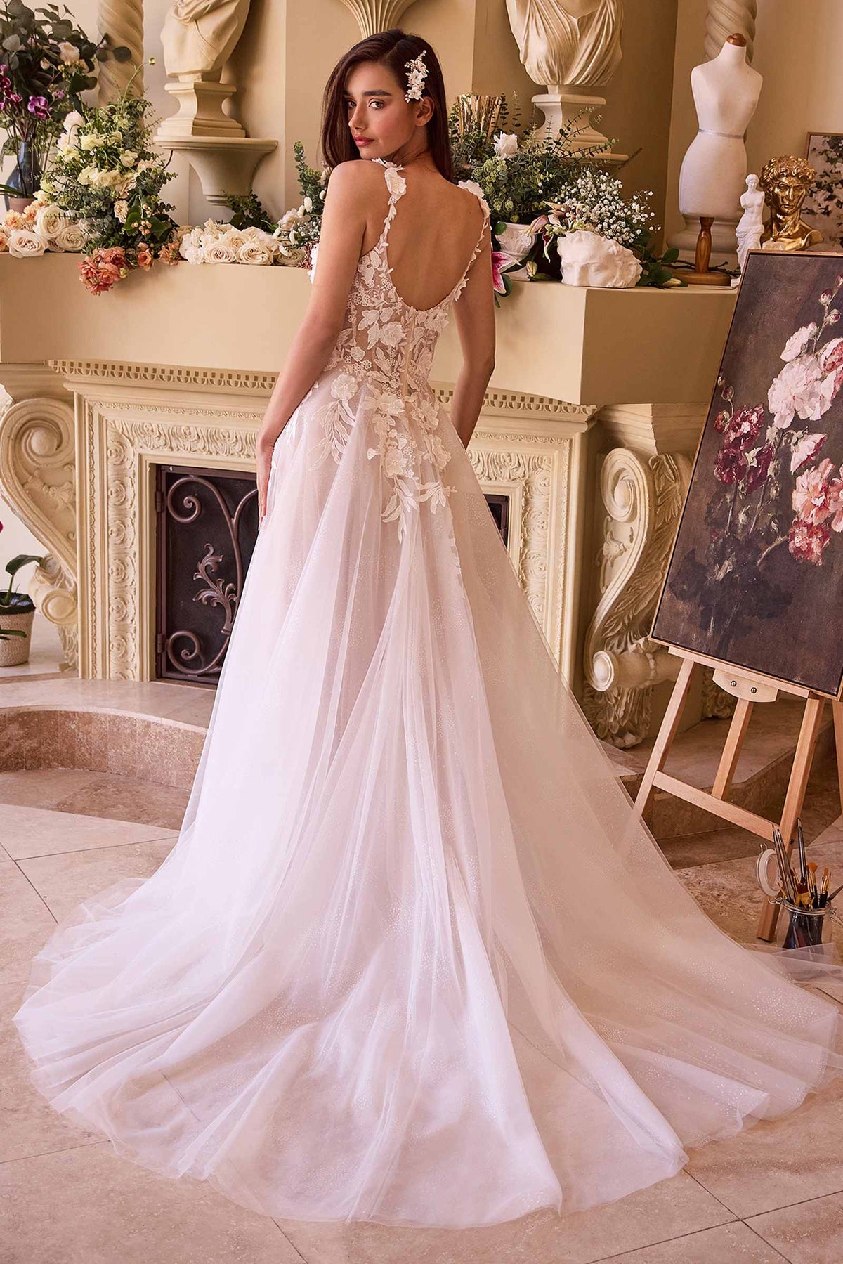 Ladivine CDS498W Lace Appliqued A-Line Tulle Wedding Dress