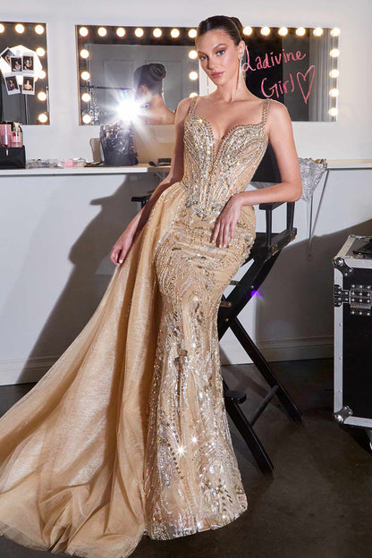 Ladivine CDS570 Fitted Formal Off Shoulder Gown with Detachable Skirt